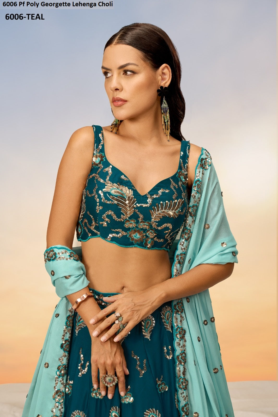 6006 Teal Pf Poly Georgette Lehenga Choli