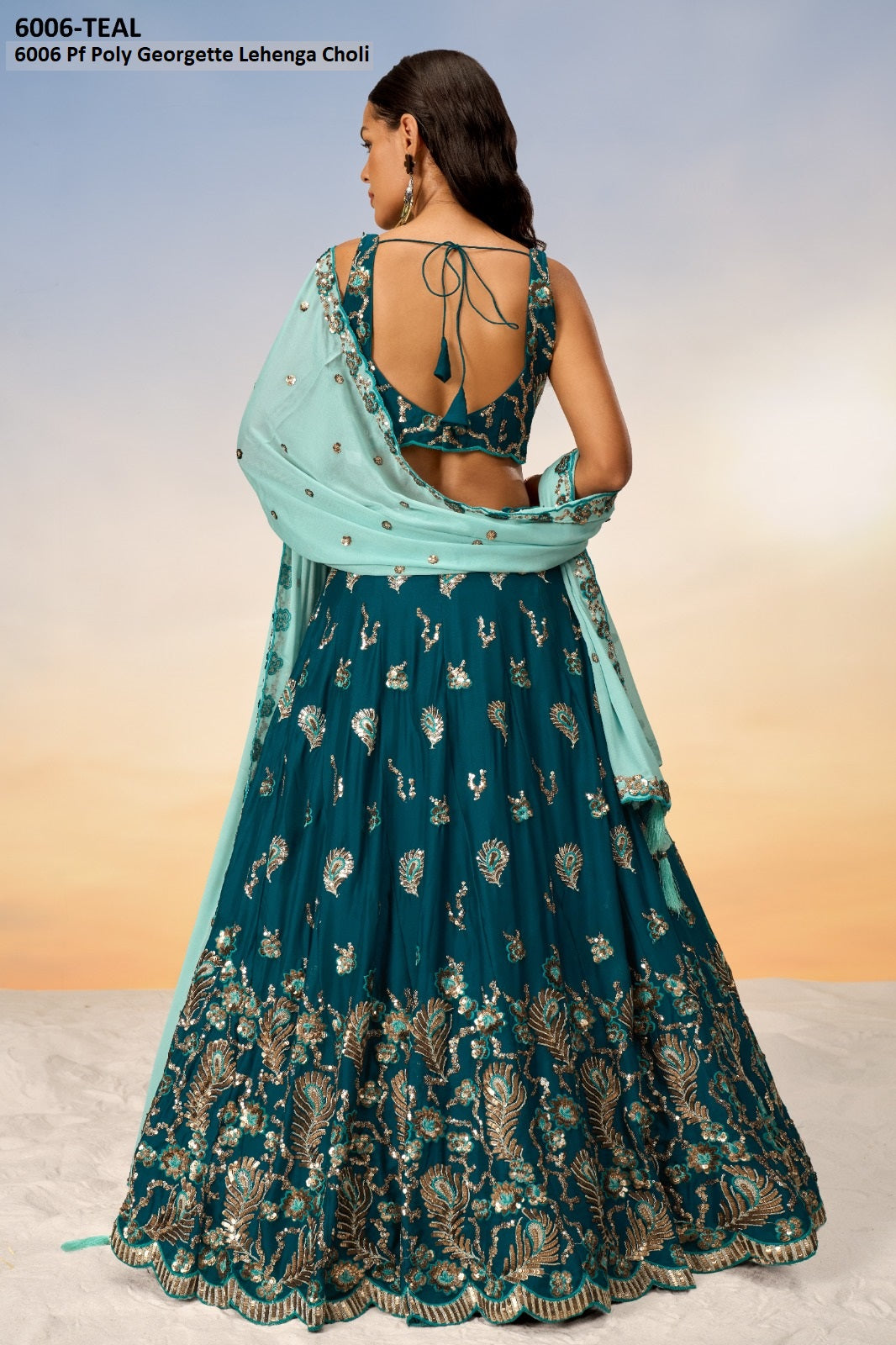 6006 Teal Pf Poly Georgette Lehenga Choli