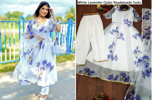 White Lavender Qubo Readymade Suits