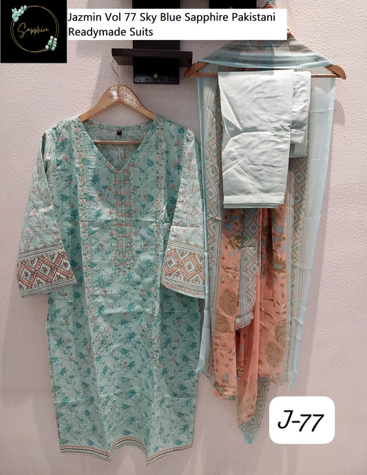 Jazmin Vol 77 Sky Blue Sapphire Pakistani Readymade Suits