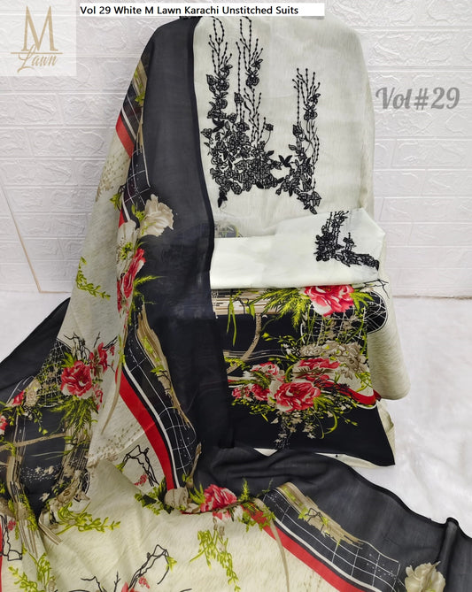 Vol 29 White M Lawn Karachi Unstitched Suits