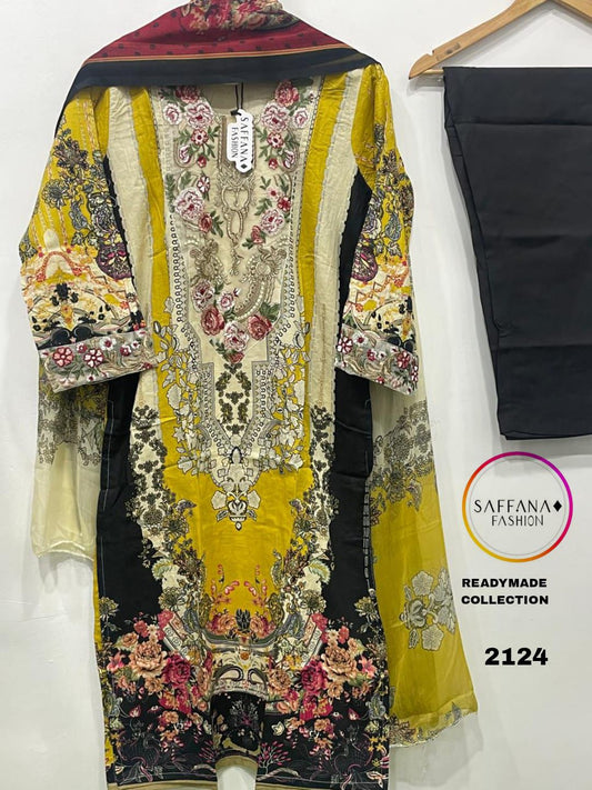 2124Yellow Saffana Pakistani Readymade Suits