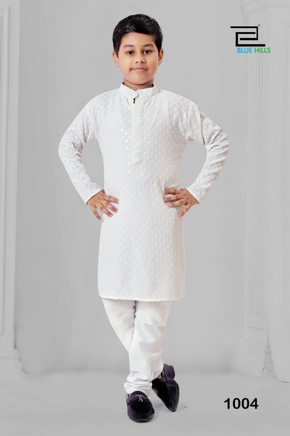 Chikankari Prince White Bluehills Boys Kurta Pyjama