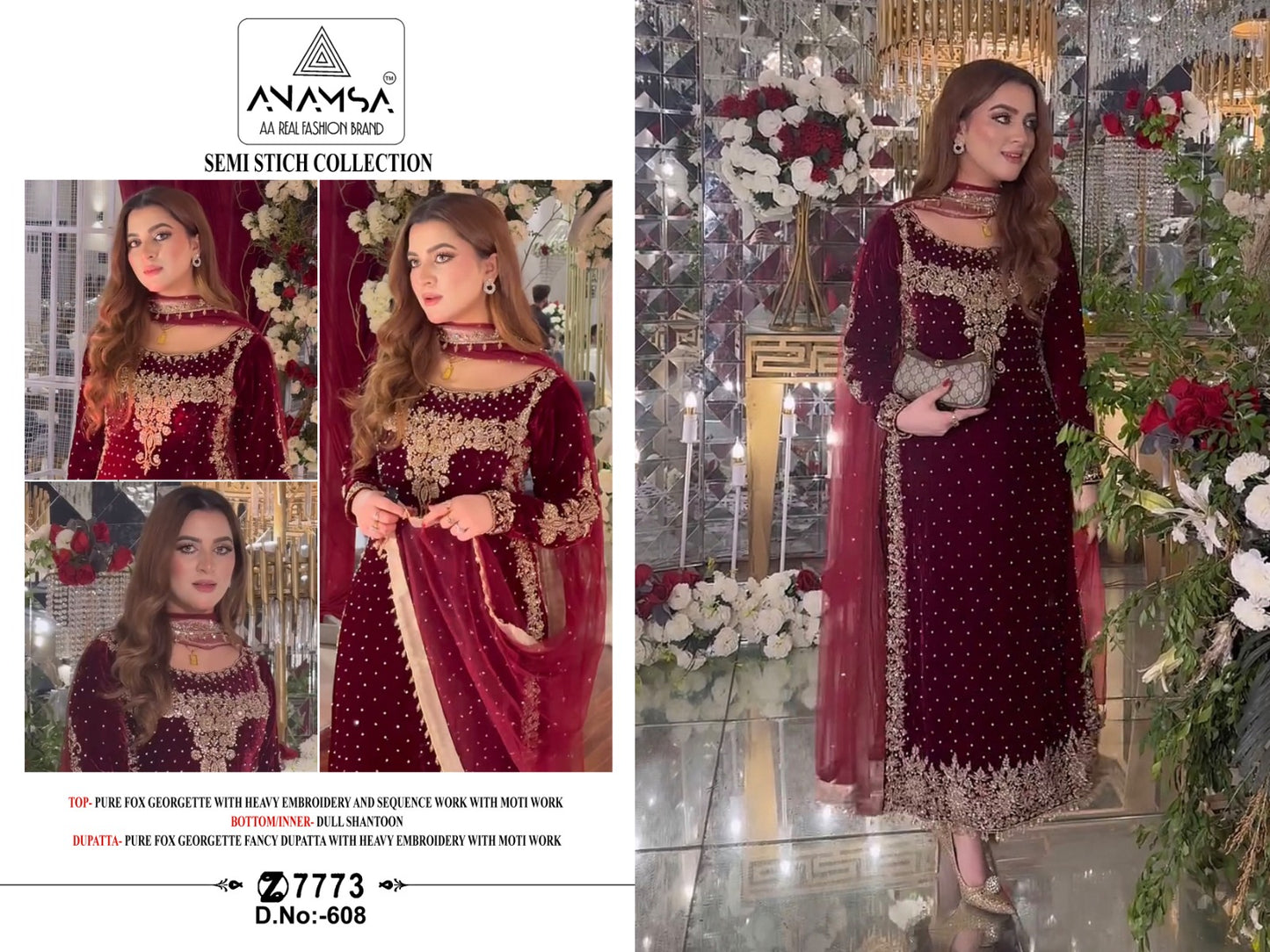 608 Anamsa Embroidered Pakistani Salwar Suits
