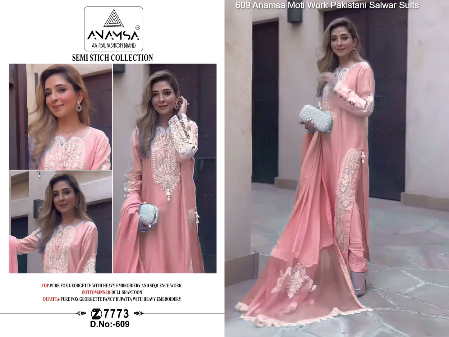 609 Anamsa Moti Work Pakistani Salwar Suits