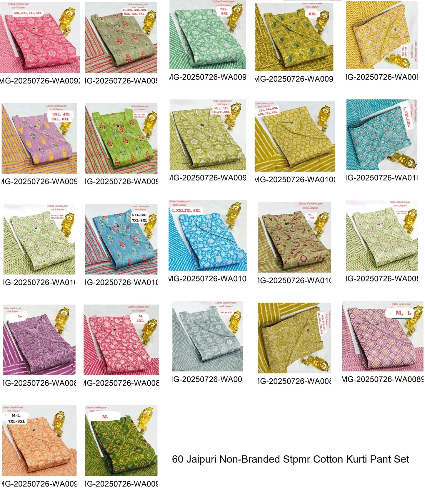 60 Jaipuri Non-Branded Stpmr Cotton Kurti Pant Set