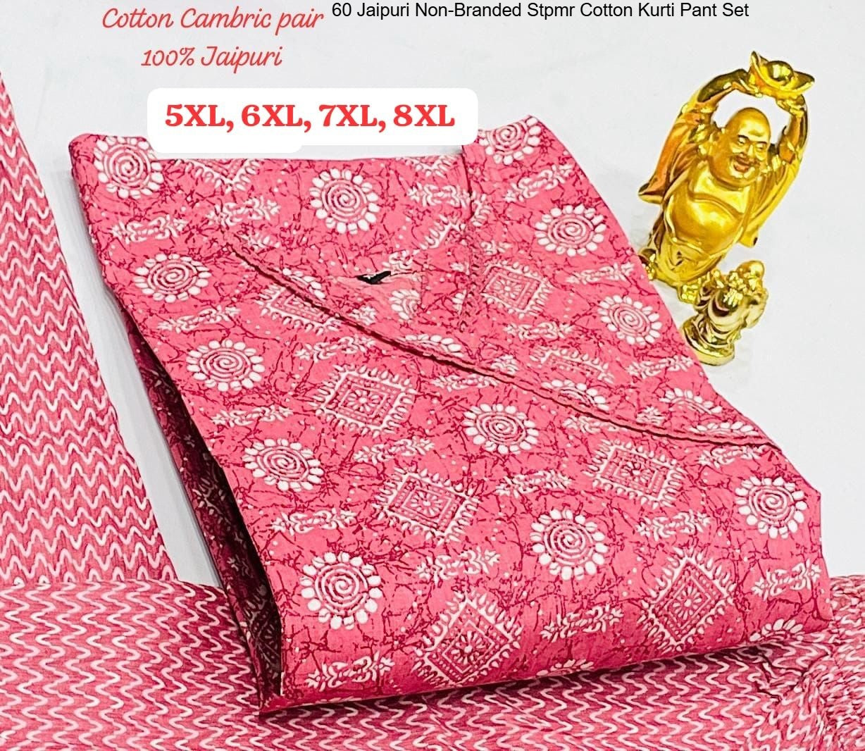 60 Jaipuri Non-Branded Stpmr Cotton Kurti Pant Set