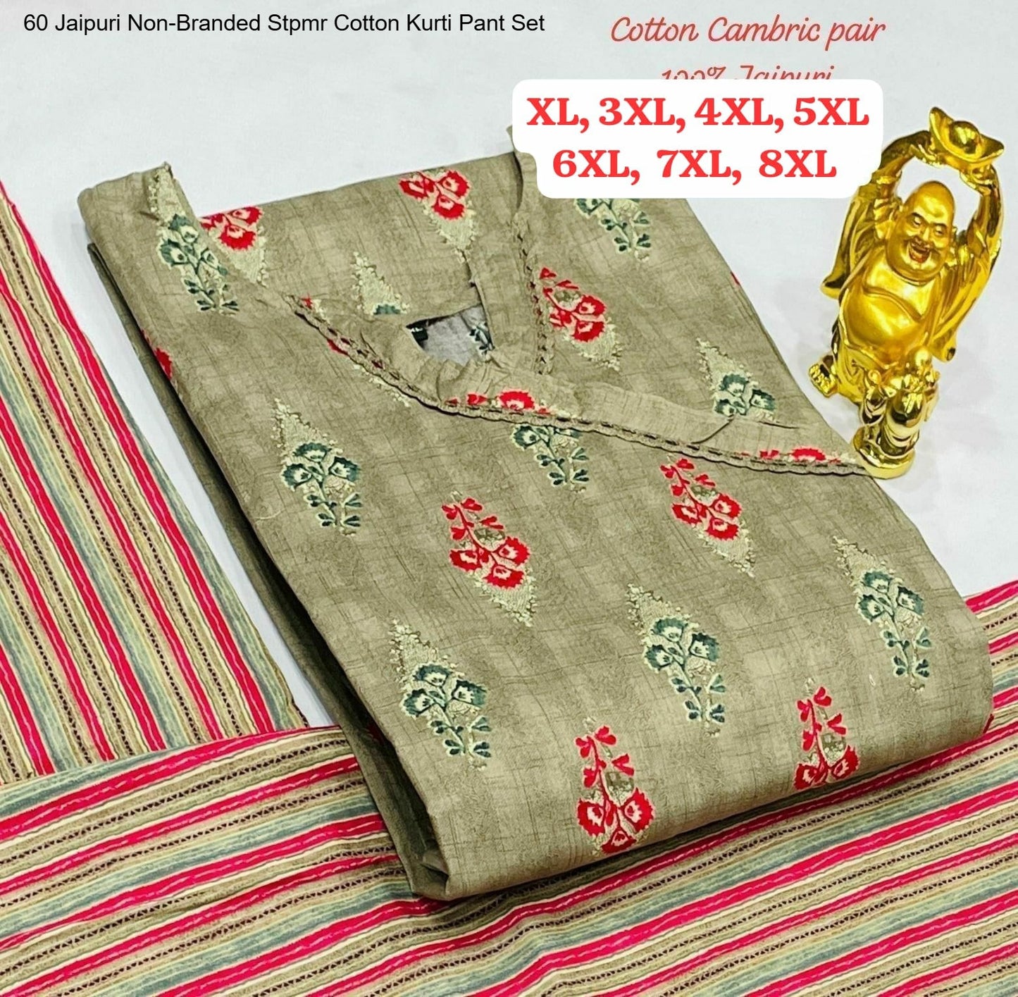 60 Jaipuri Non-Branded Stpmr Cotton Kurti Pant Set