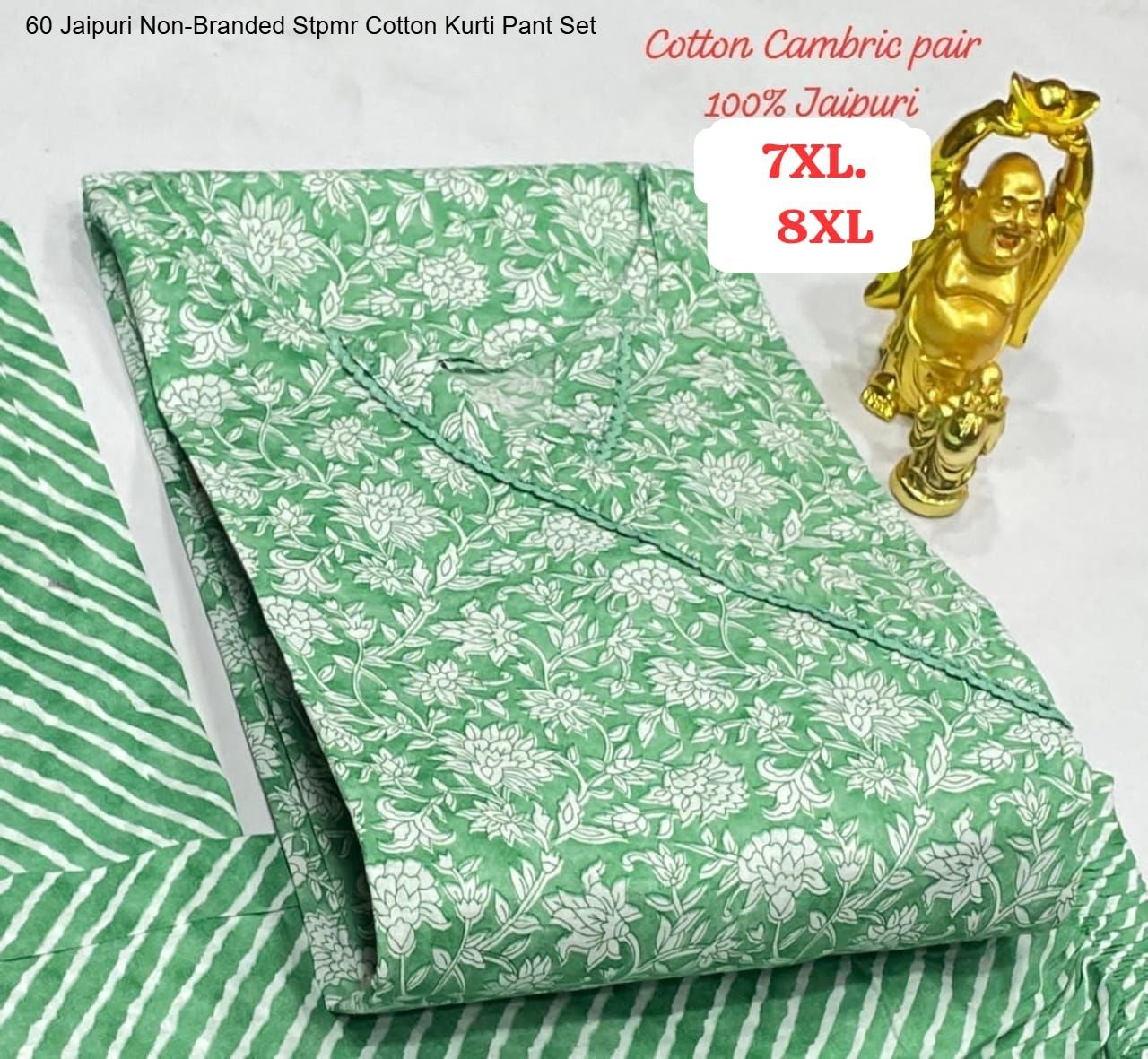 60 Jaipuri Non-Branded Stpmr Cotton Kurti Pant Set