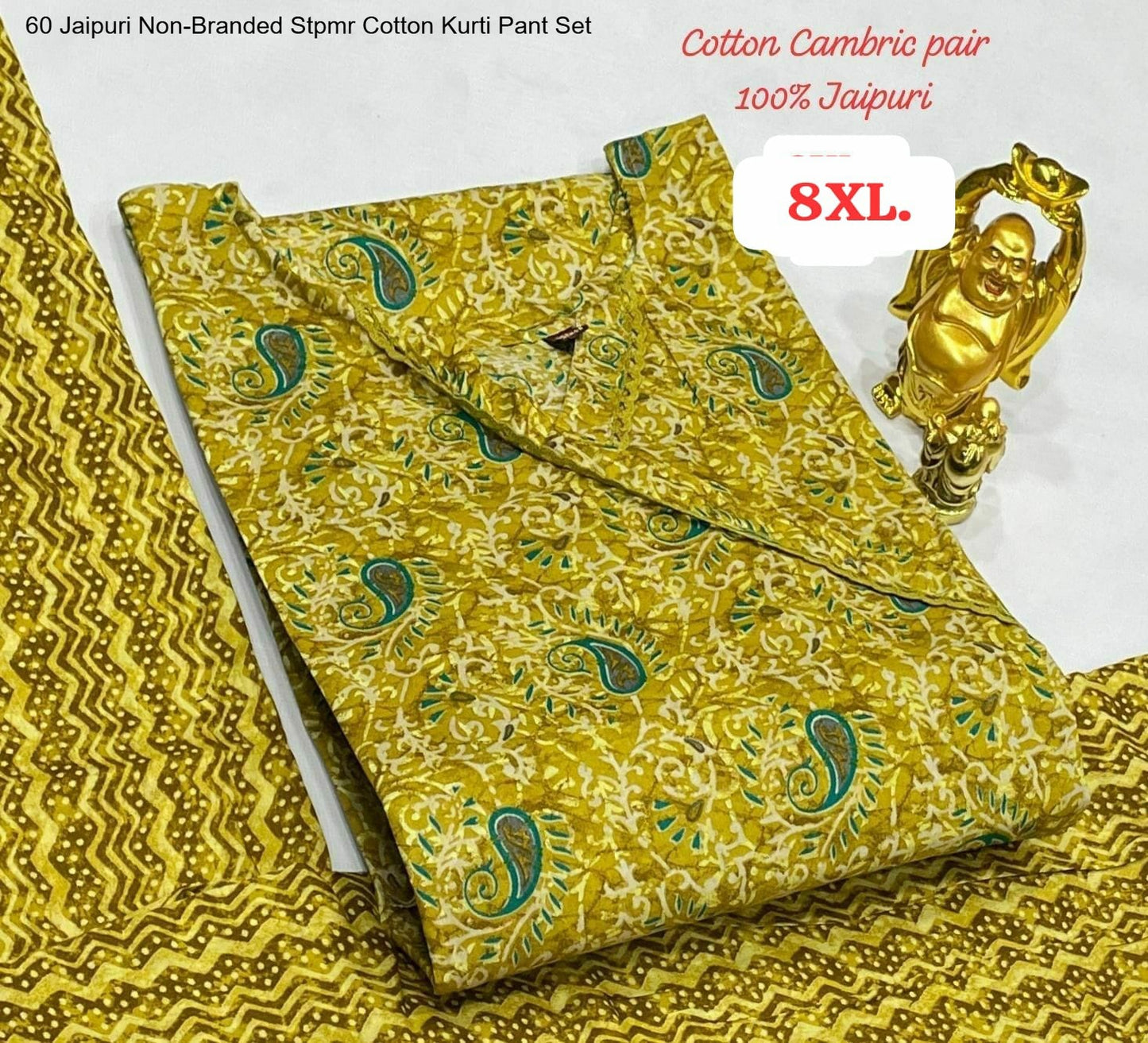 60 Jaipuri Non-Branded Stpmr Cotton Kurti Pant Set