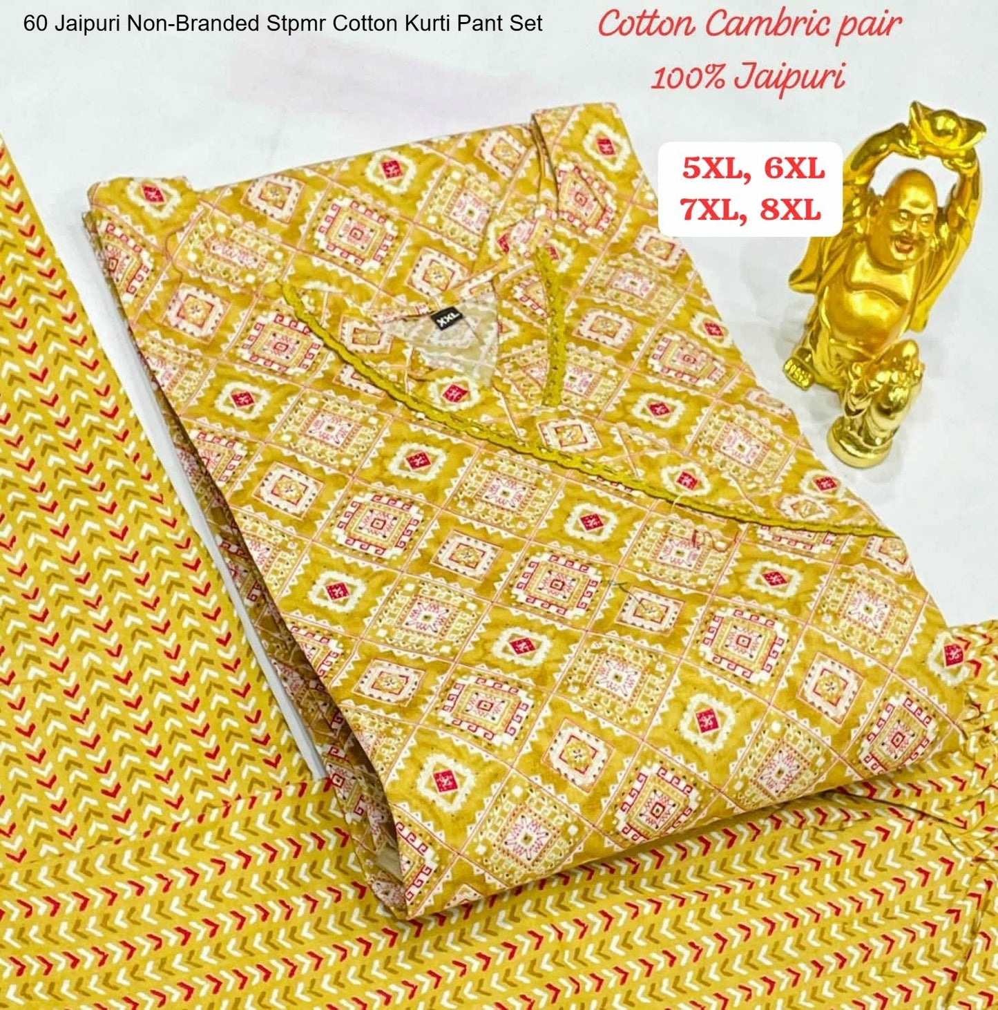 60 Jaipuri Non-Branded Stpmr Cotton Kurti Pant Set