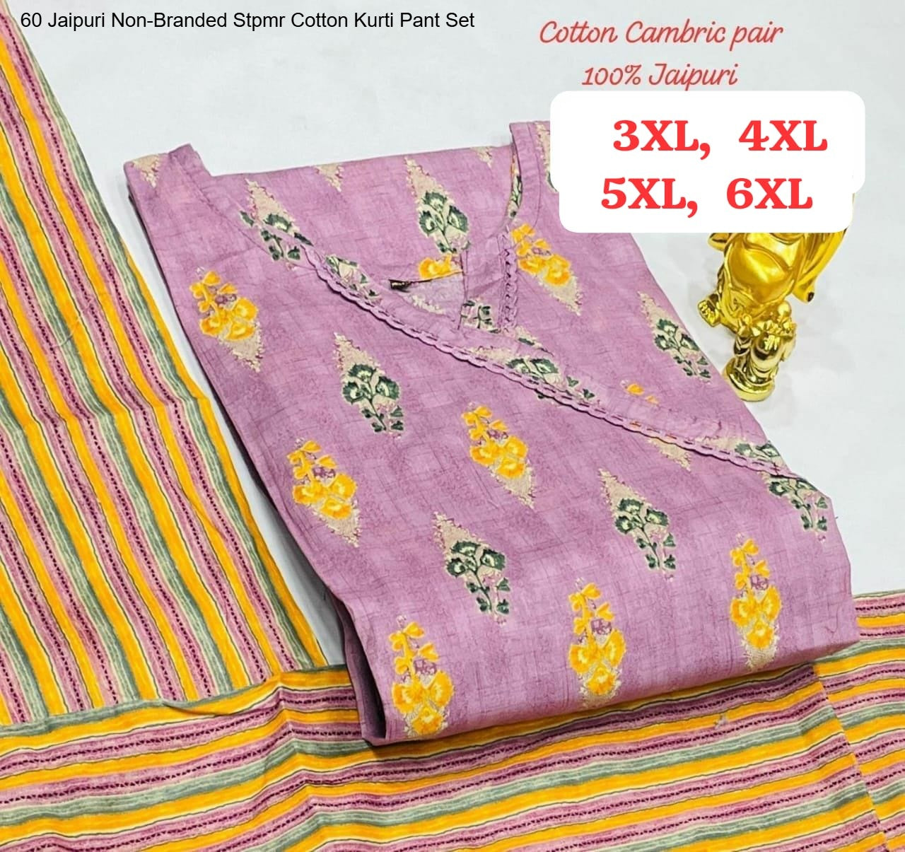60 Jaipuri Non-Branded Stpmr Cotton Kurti Pant Set