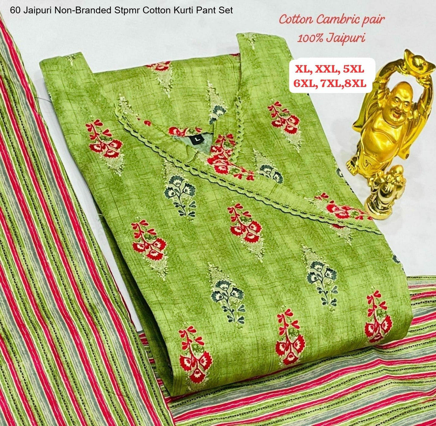 60 Jaipuri Non-Branded Stpmr Cotton Kurti Pant Set