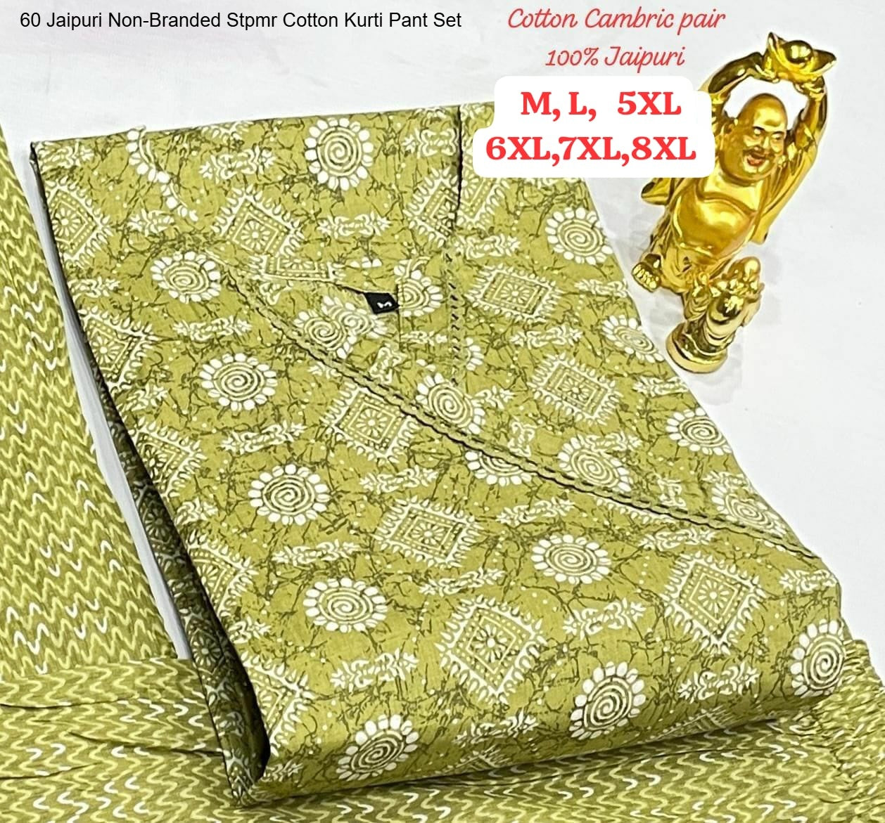 60 Jaipuri Non-Branded Stpmr Cotton Kurti Pant Set