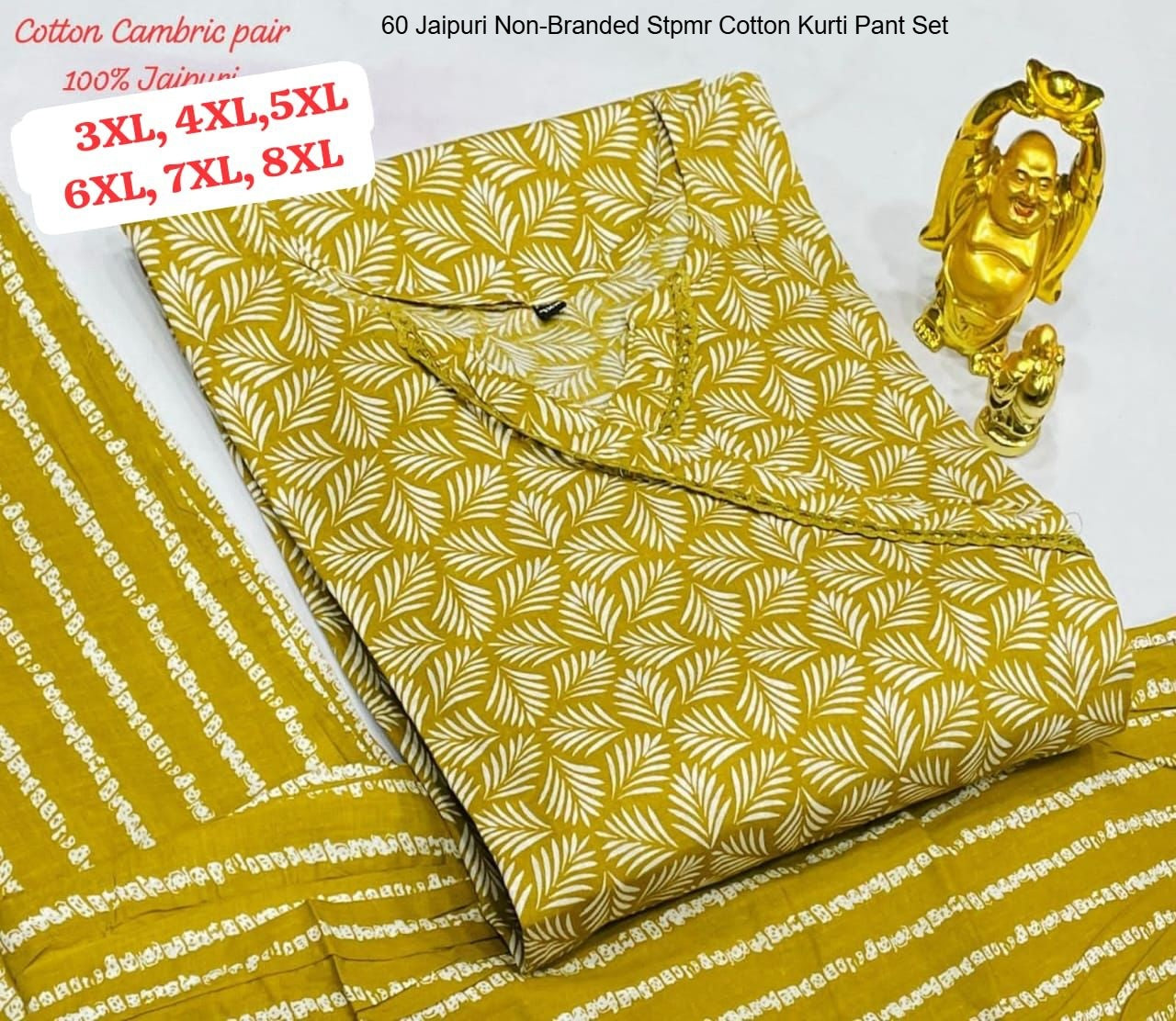 60 Jaipuri Non-Branded Stpmr Cotton Kurti Pant Set