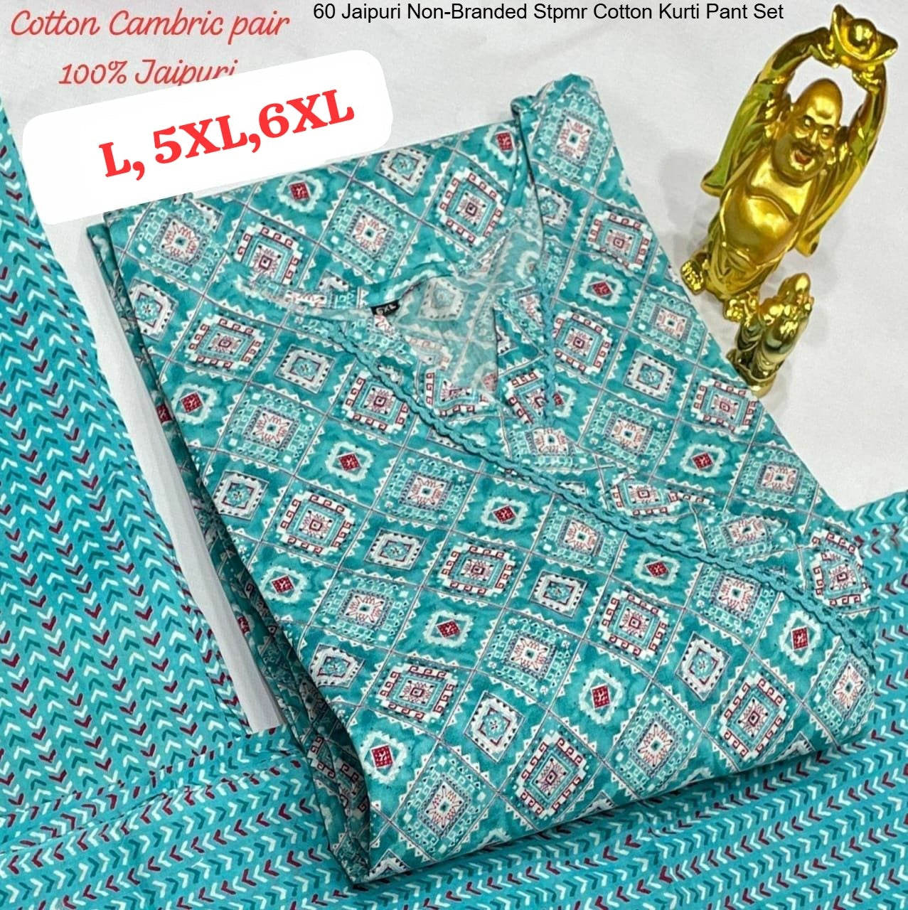 60 Jaipuri Non-Branded Stpmr Cotton Kurti Pant Set