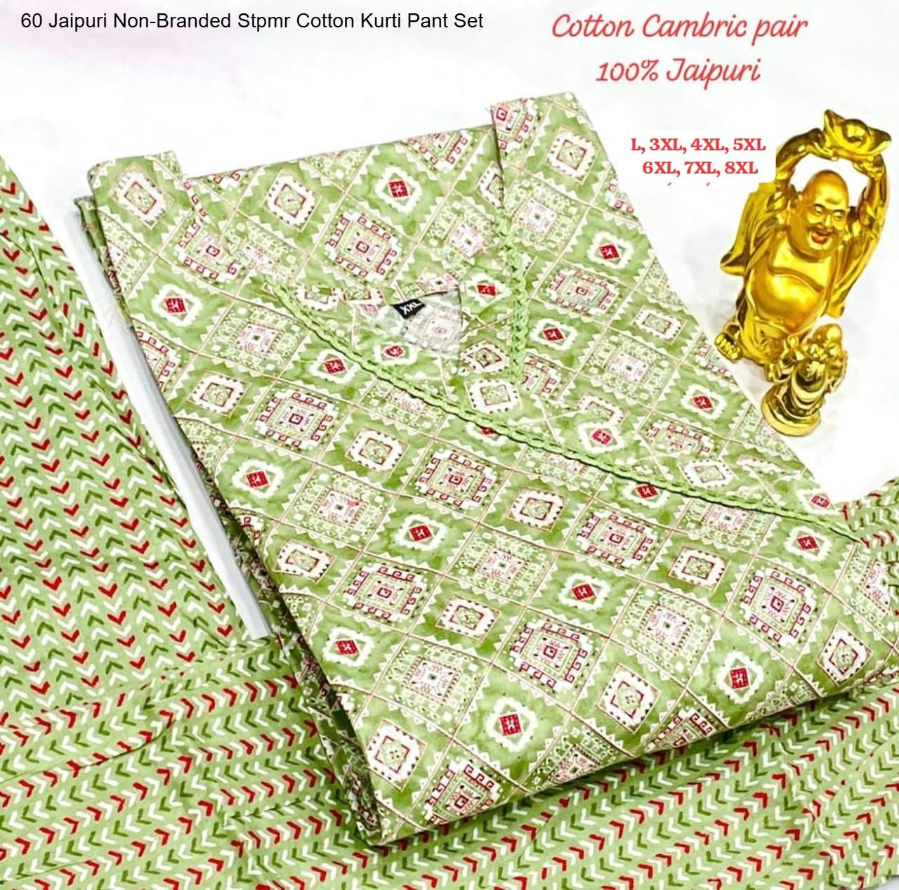 60 Jaipuri Non-Branded Stpmr Cotton Kurti Pant Set