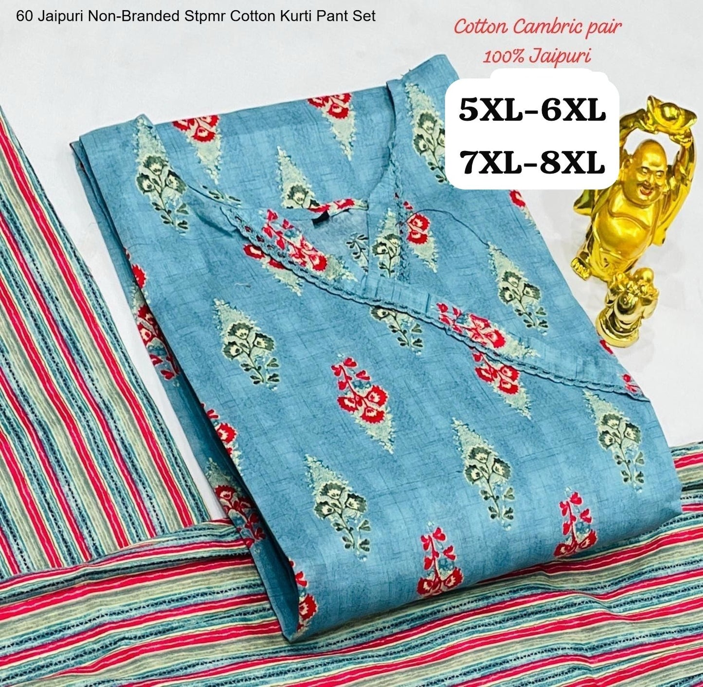 60 Jaipuri Non-Branded Stpmr Cotton Kurti Pant Set