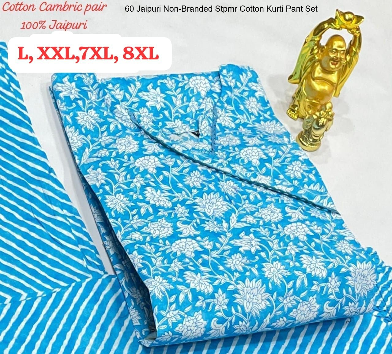 60 Jaipuri Non-Branded Stpmr Cotton Kurti Pant Set