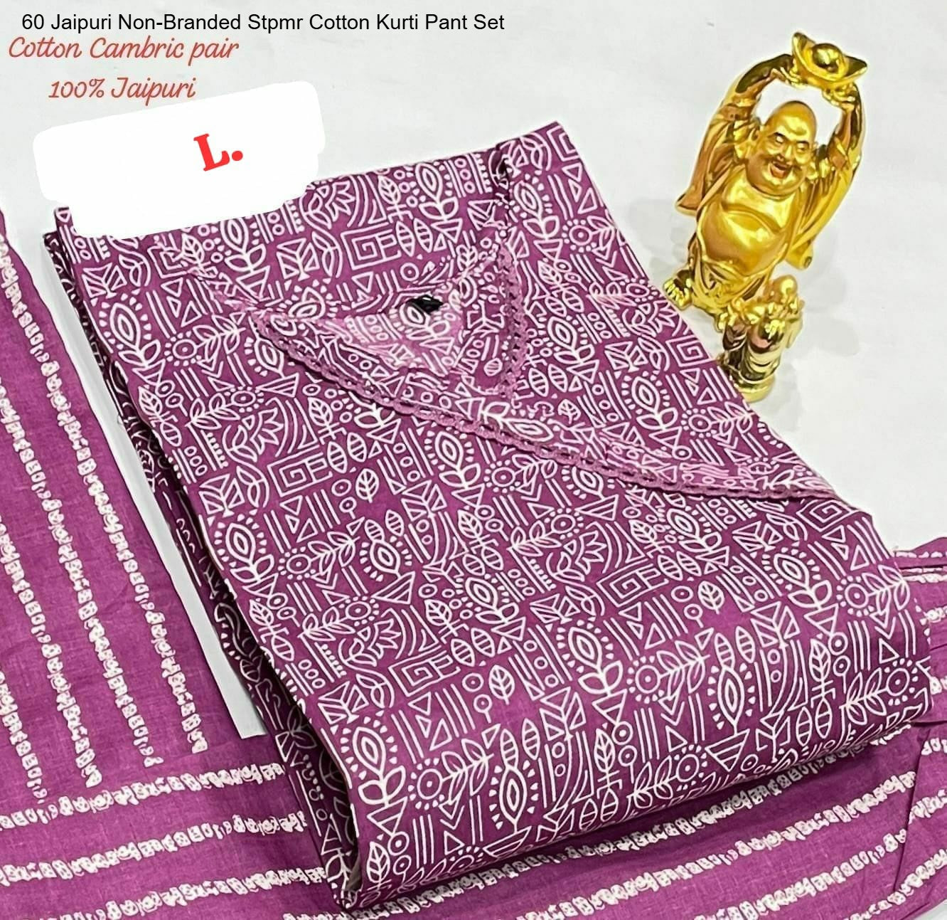 60 Jaipuri Non-Branded Stpmr Cotton Kurti Pant Set