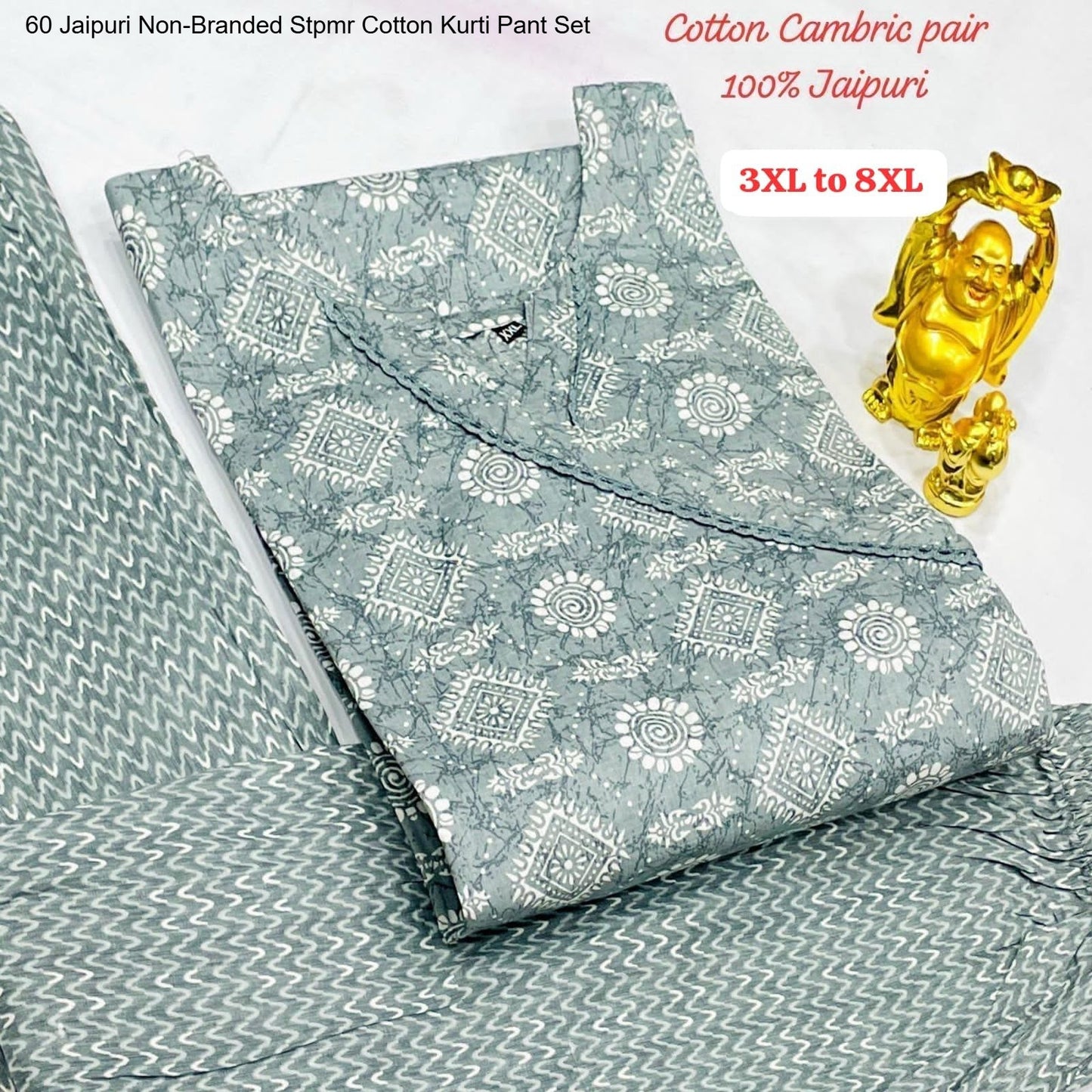 60 Jaipuri Non-Branded Stpmr Cotton Kurti Pant Set
