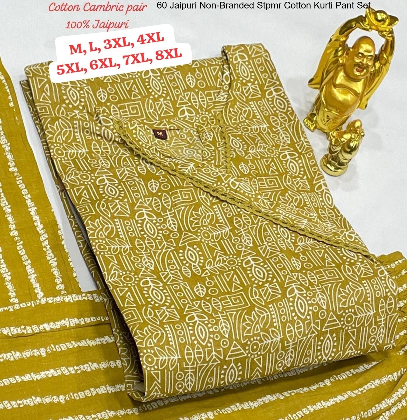 60 Jaipuri Non-Branded Stpmr Cotton Kurti Pant Set