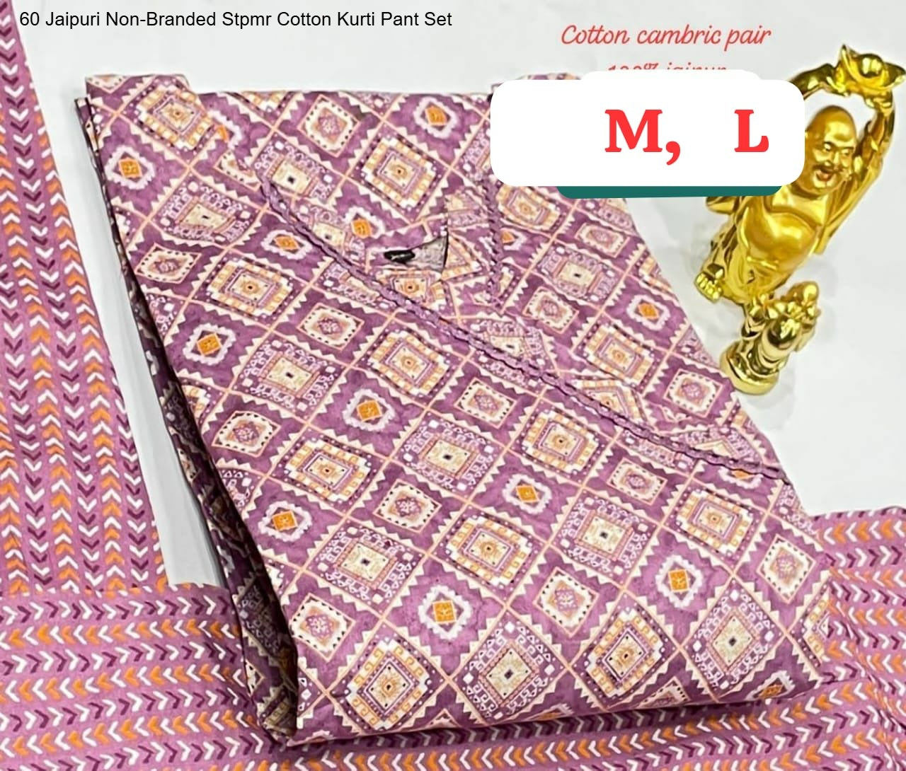 60 Jaipuri Non-Branded Stpmr Cotton Kurti Pant Set