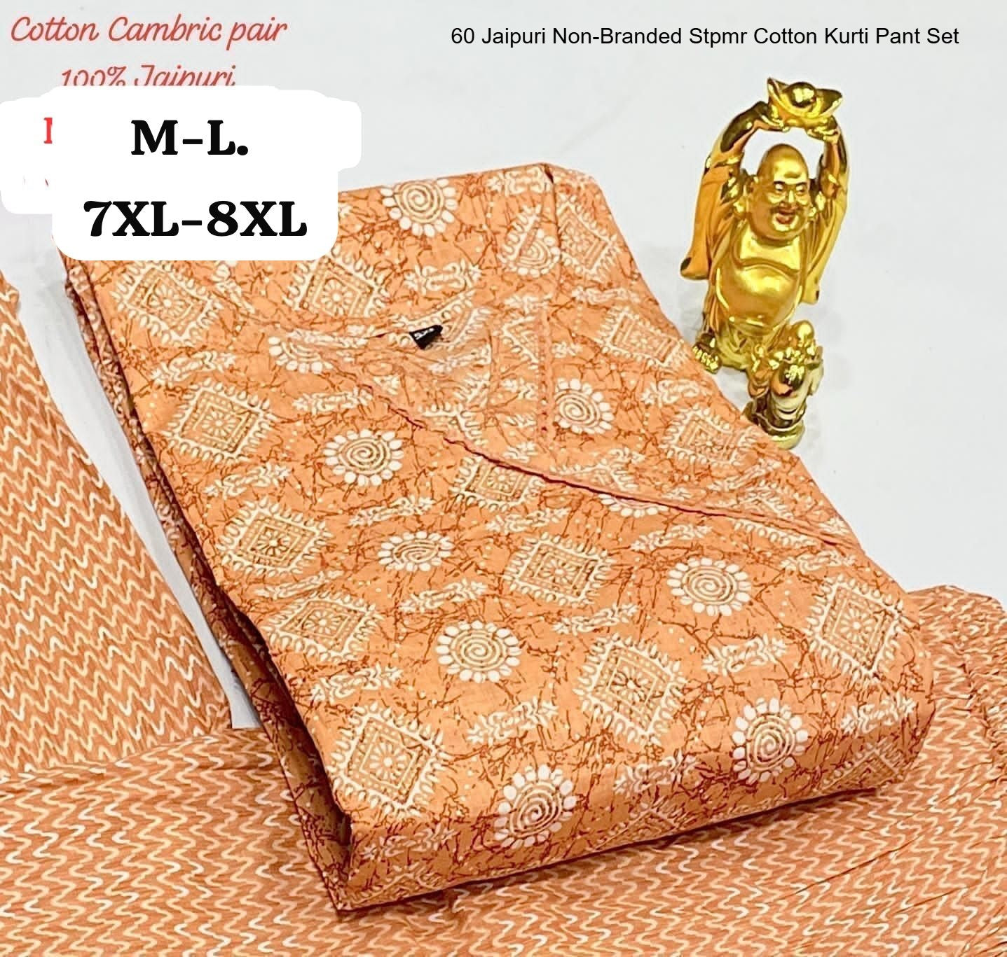 60 Jaipuri Non-Branded Stpmr Cotton Kurti Pant Set