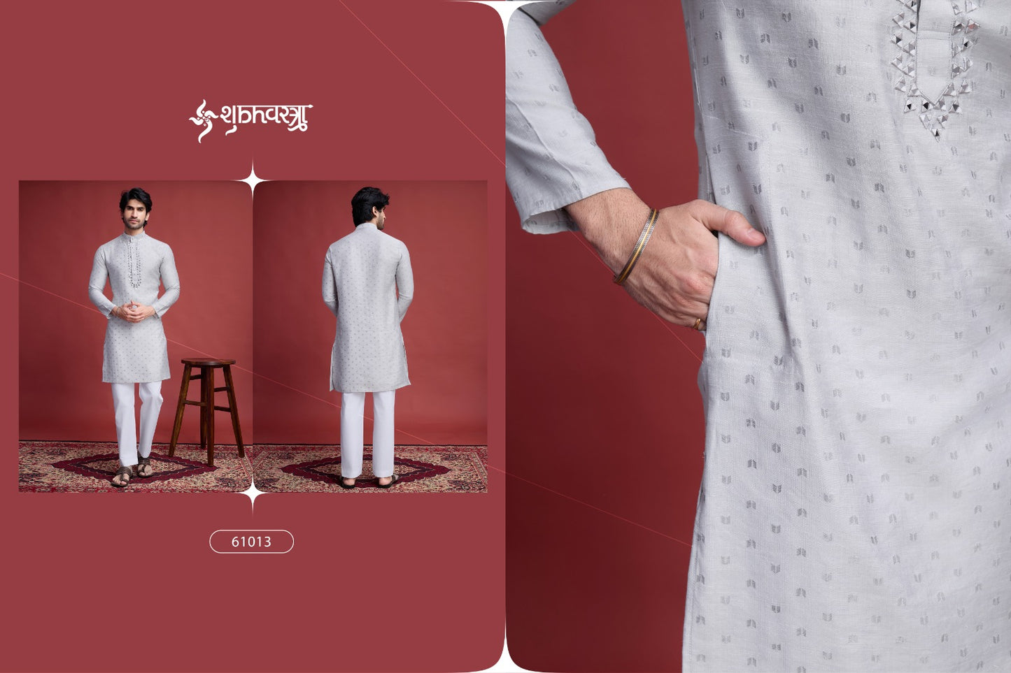61013 Classy Shubhvastra Mirror Work Mens Kurta