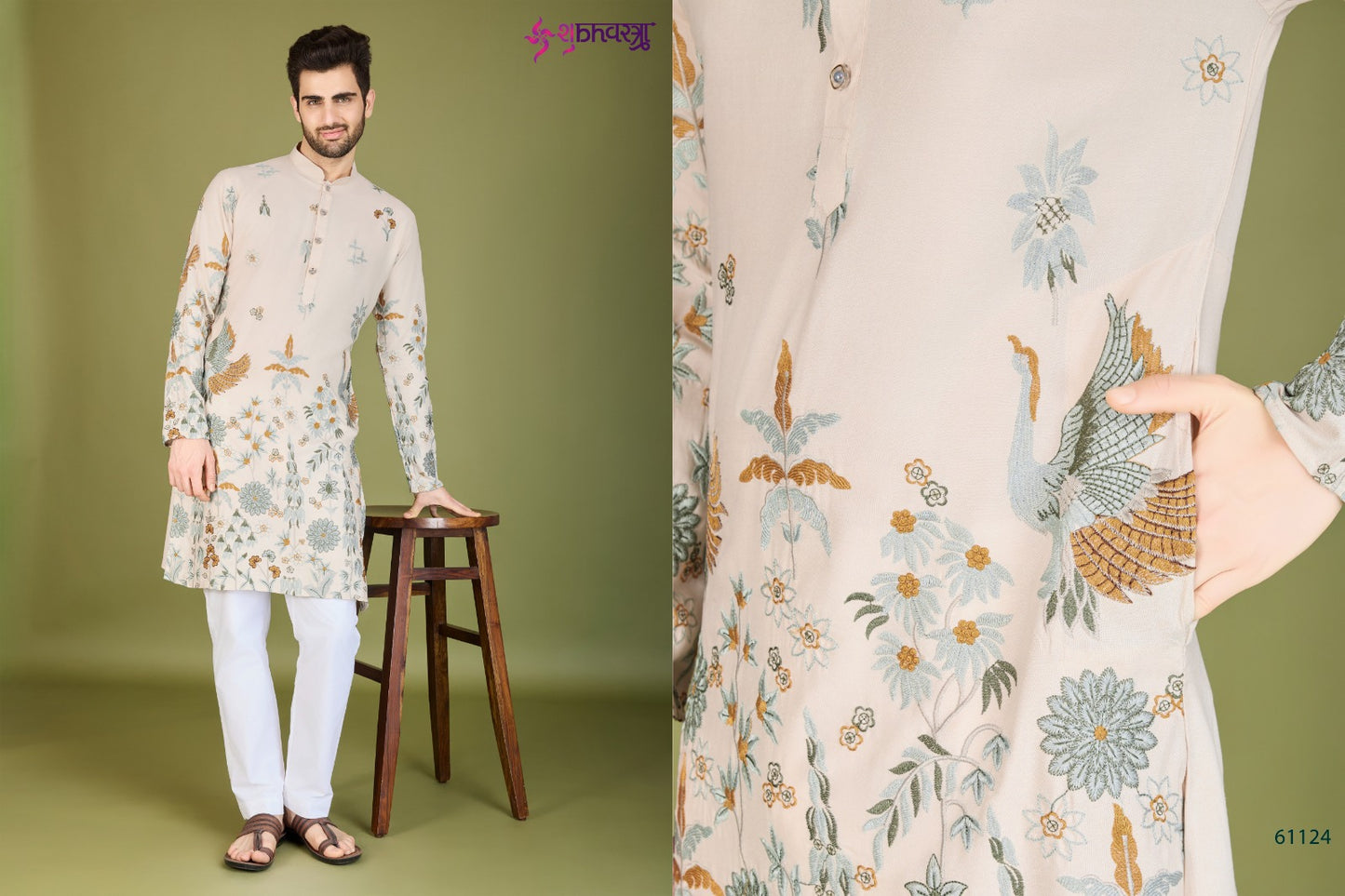 61124 Heritage Style Shubhvastra Viscose Mens Kurta