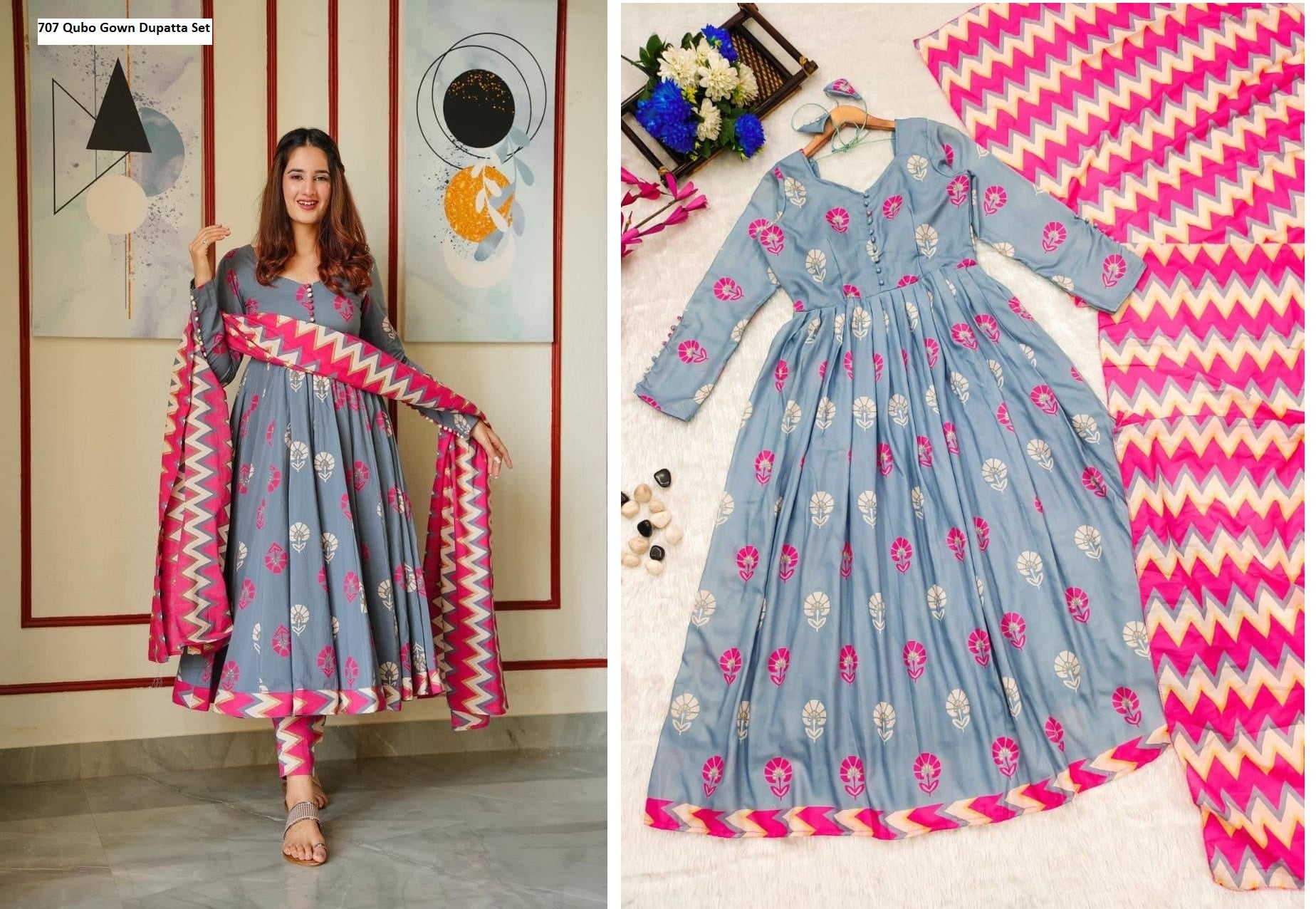 707 Qubo Gown Dupatta Set