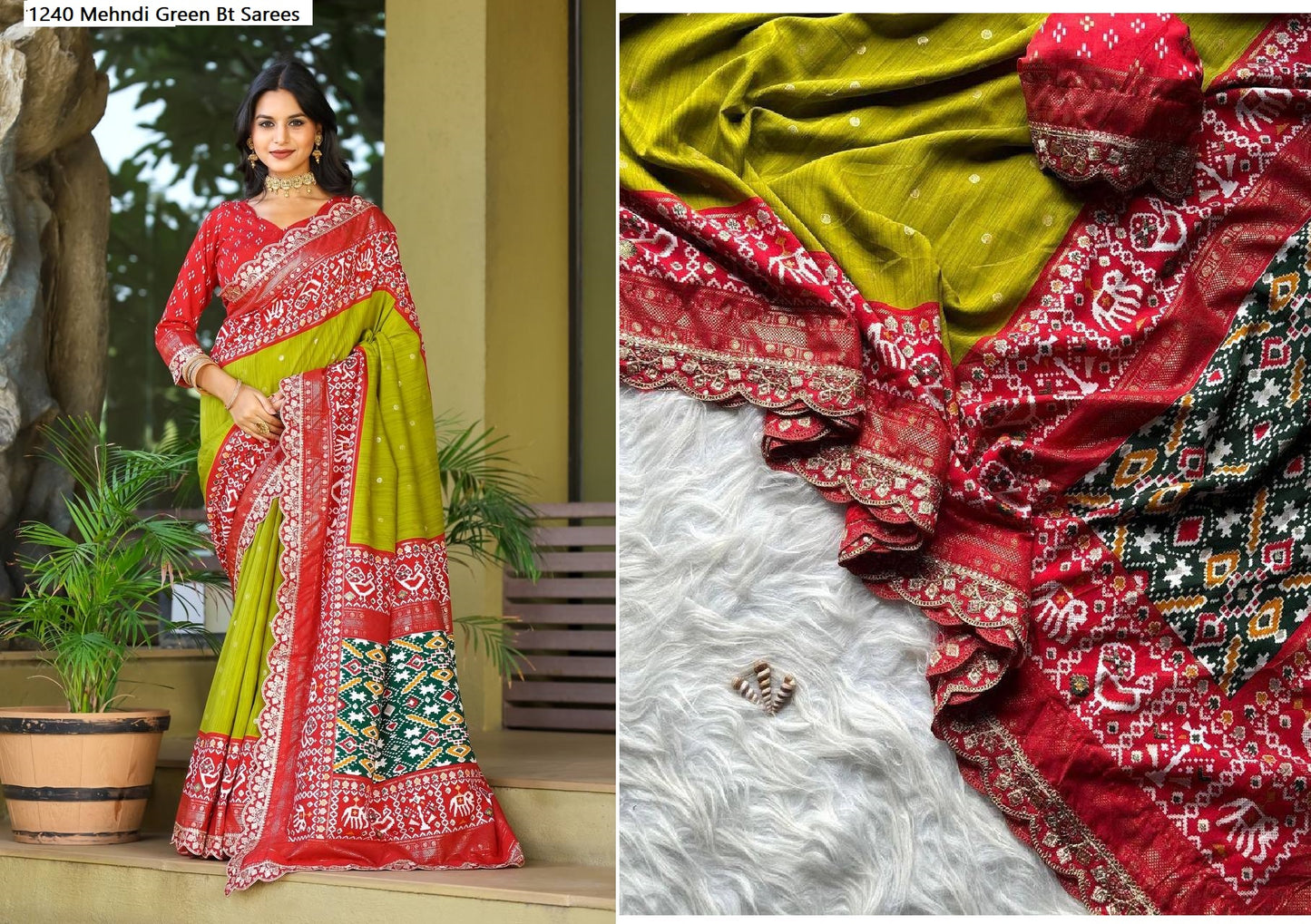 1240 Mehndi Green Bt Sarees