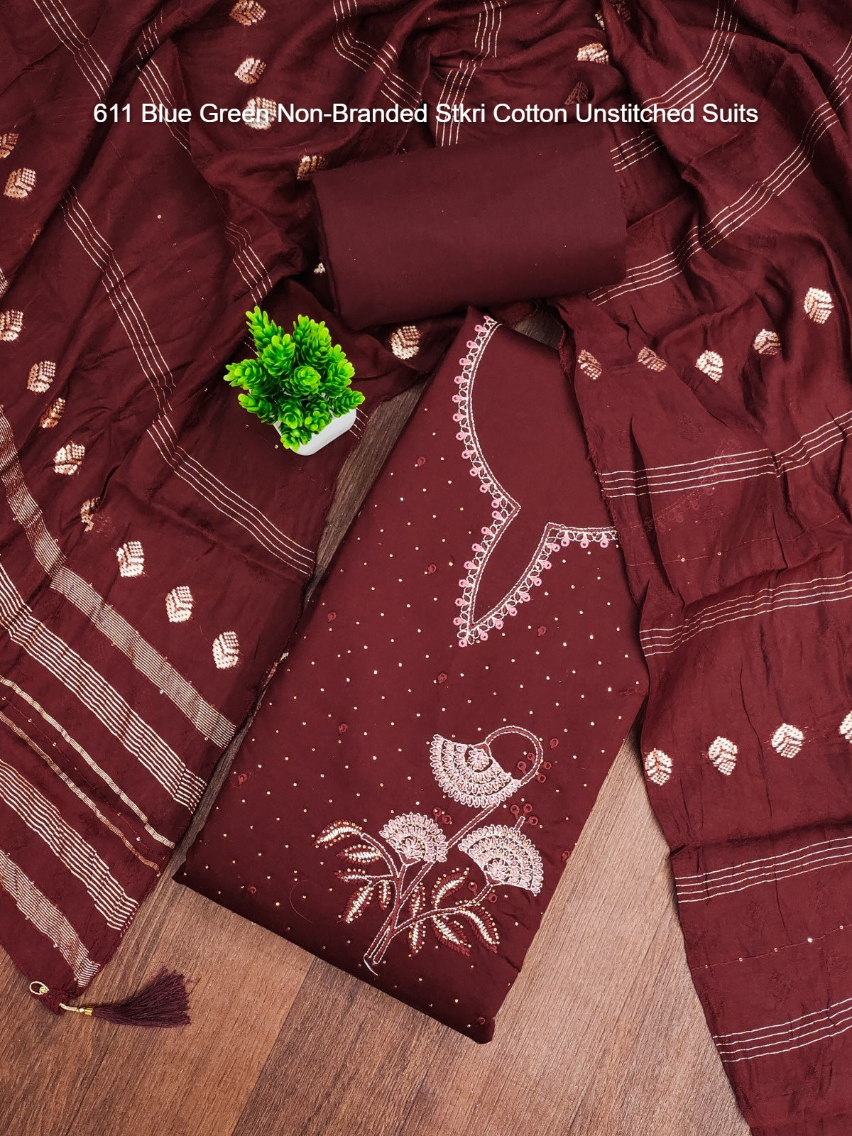 611 Blue Green Non-Branded Stkri Cotton Unstitched Suits