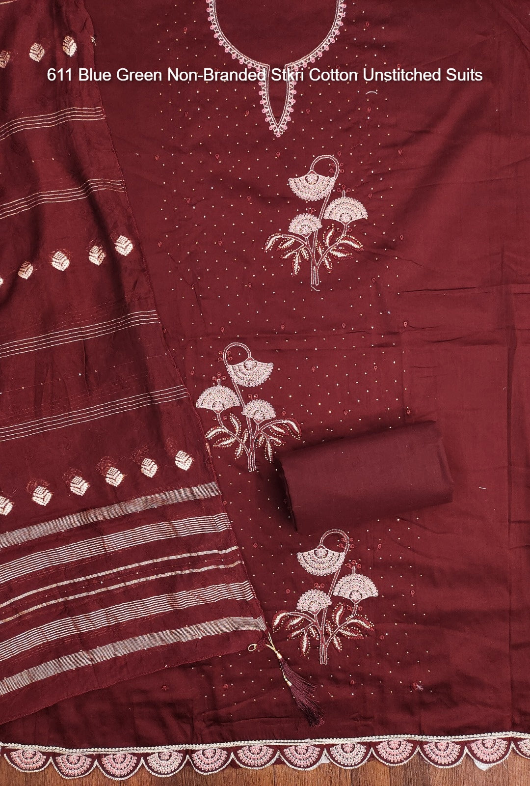 611 Blue Green Non-Branded Stkri Cotton Unstitched Suits