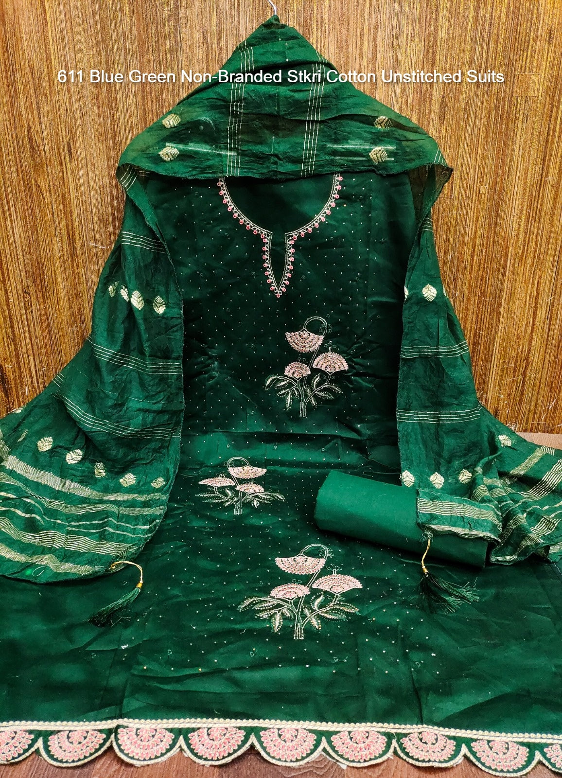 611 Blue Green Non-Branded Stkri Cotton Unstitched Suits