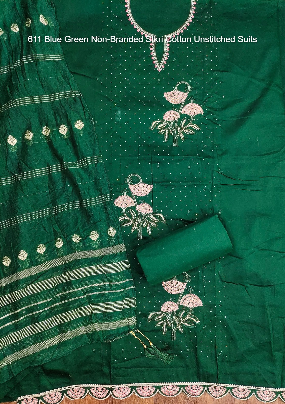 611 Blue Green Non-Branded Stkri Cotton Unstitched Suits