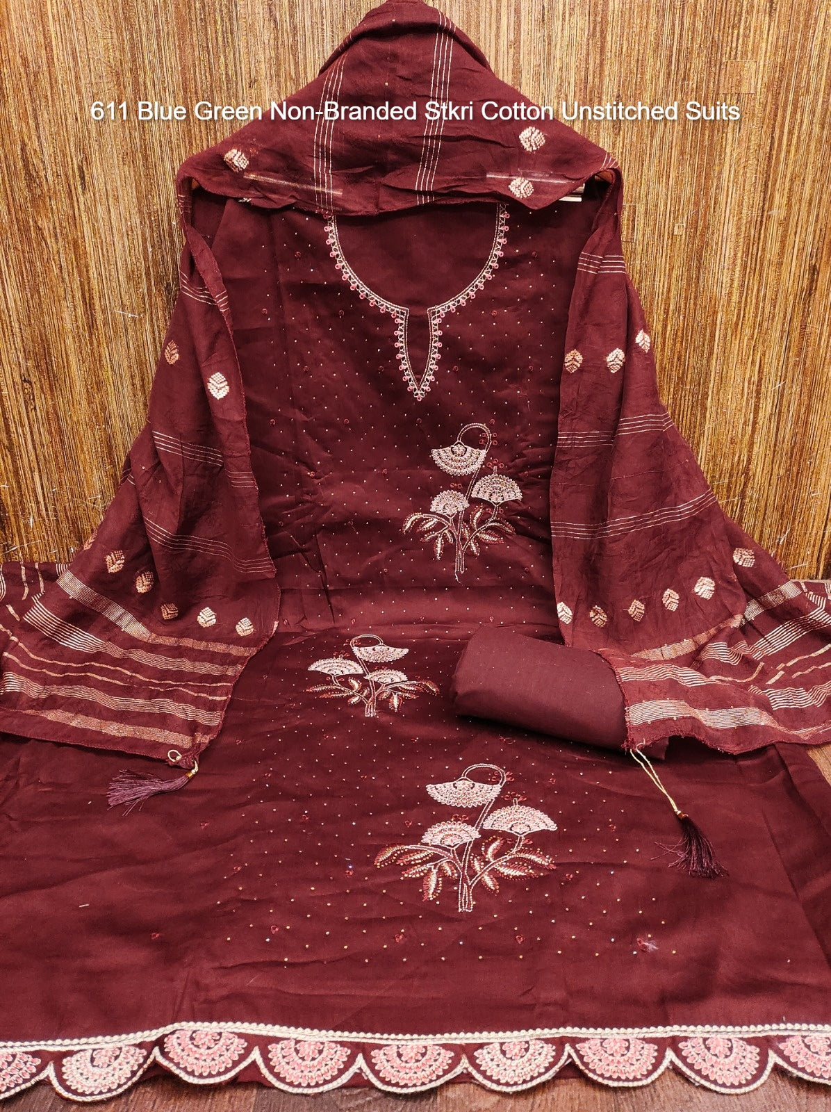 611 Blue Green Non-Branded Stkri Cotton Unstitched Suits