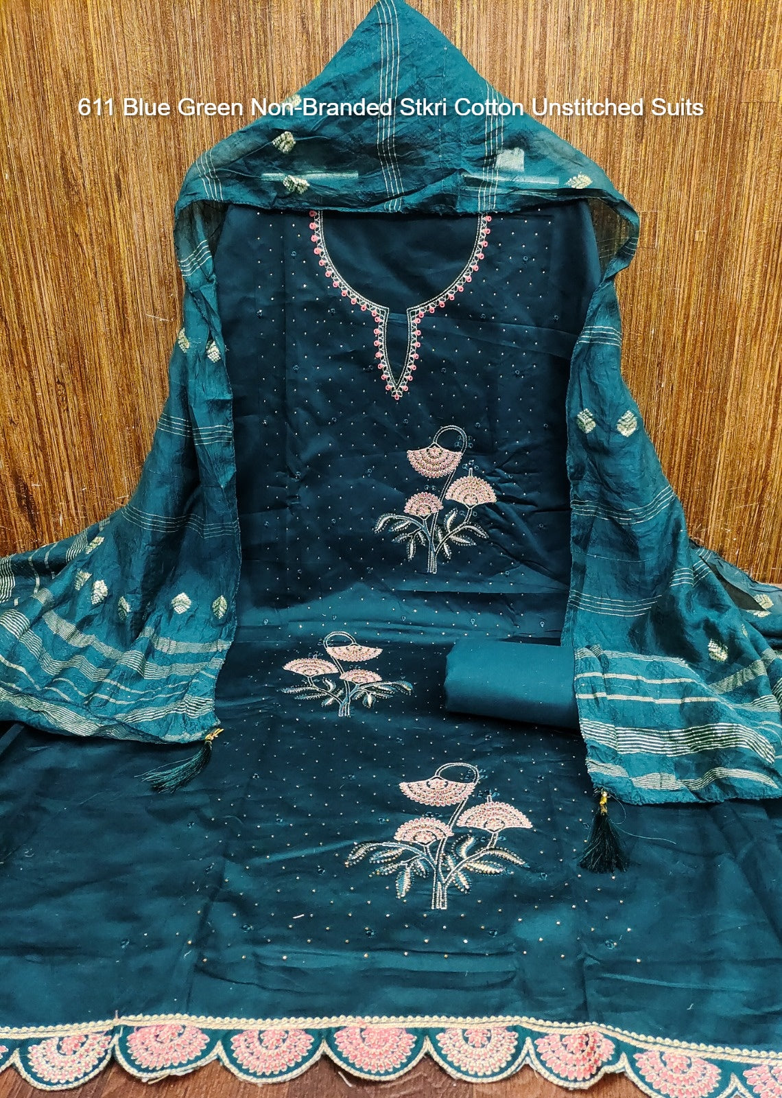 611 Blue Green Non-Branded Stkri Cotton Unstitched Suits