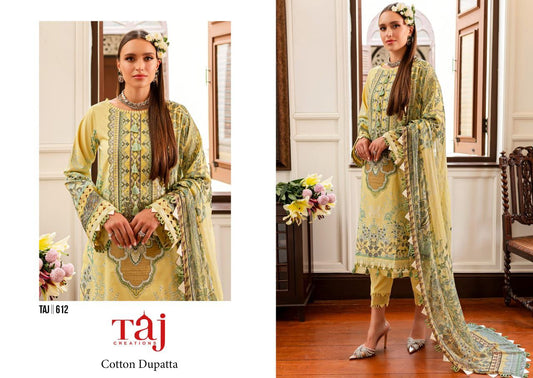 612 Yellow Taj Creations Printed Pakistani Patch Suits
