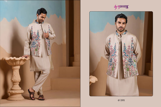 61395 Vivah Vibe Shubhvastra With Koti Mens Kurta Pyjama