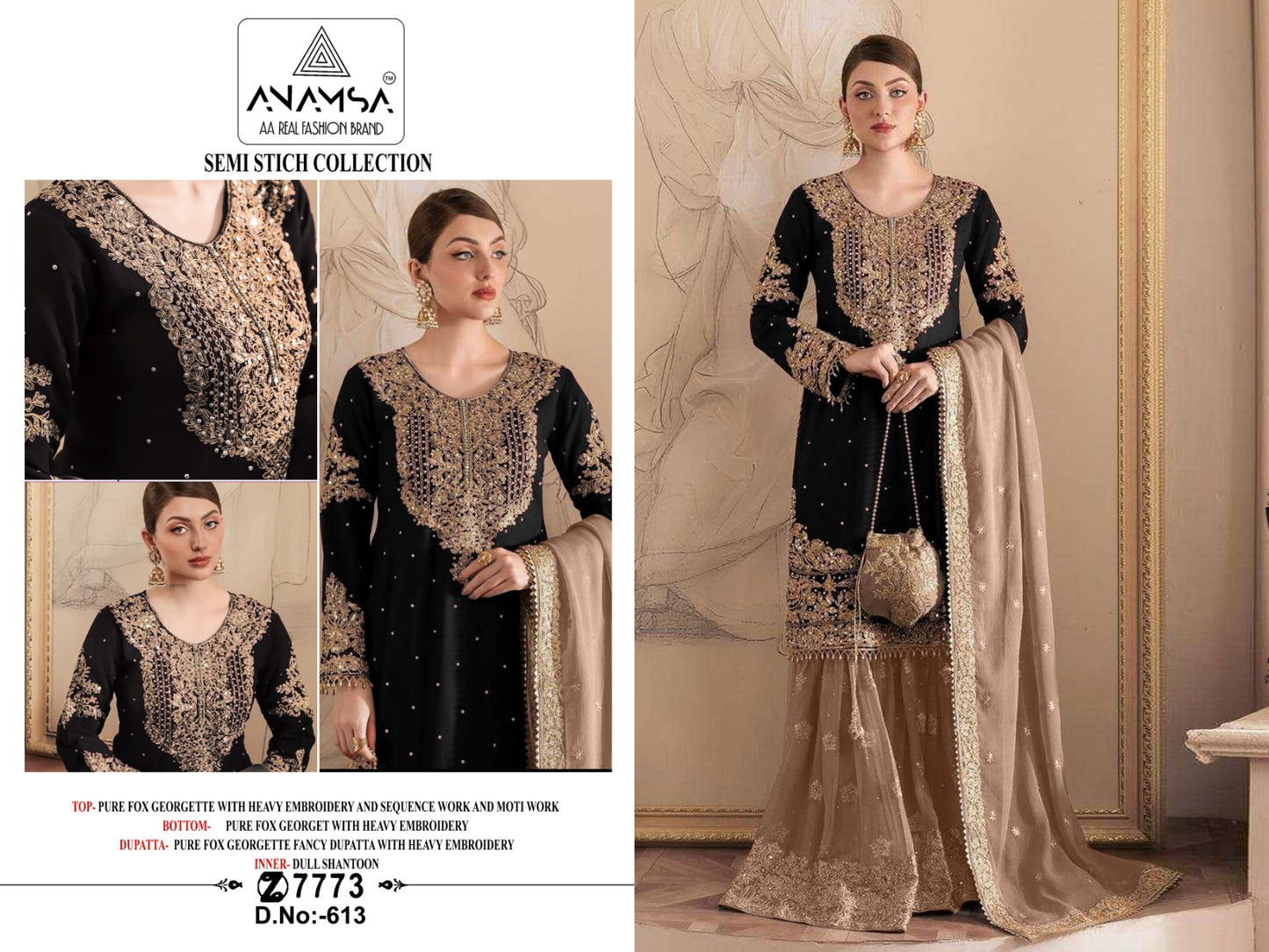 613 Anamsa Moti Work Pakistani Salwar Suits