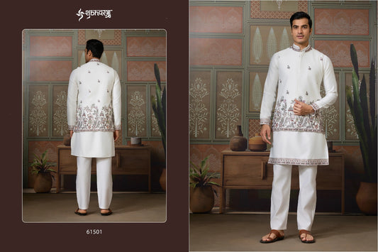 61501 Legancy Of Royals Shubhvastra With Koti Mens Kurta Pyjama