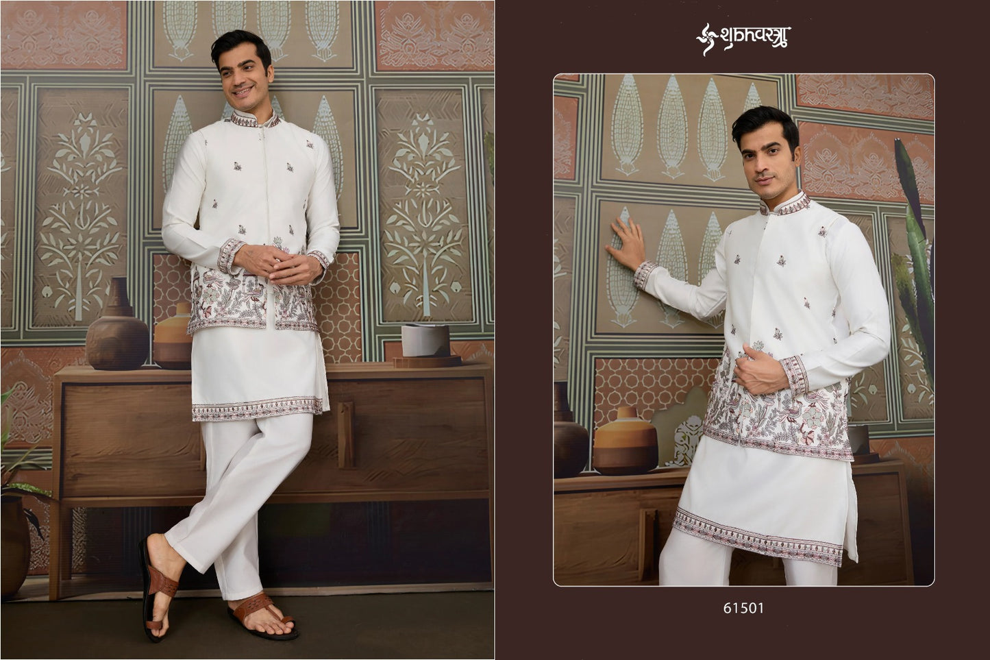 61501 Legancy Of Royals Shubhvastra With Koti Mens Kurta Pyjama
