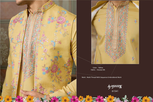 61541 Golden Viraasat Shubhvastra With Koti Mens Kurta Pyjama