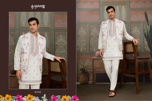61542 Golden Viraasat Shubhvastra With Koti Mens Kurta Pyjama