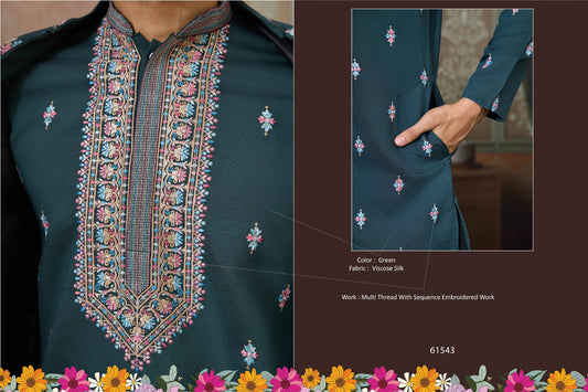 61543 Golden Viraasat Unstitch Shubhvastra With Koti Mens Kurta Pyjama