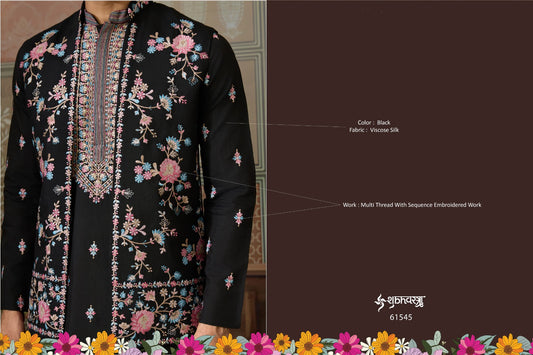 61545 Golden Viraasat Unstitch Shubhvastra With Koti Mens Kurta Pyjama