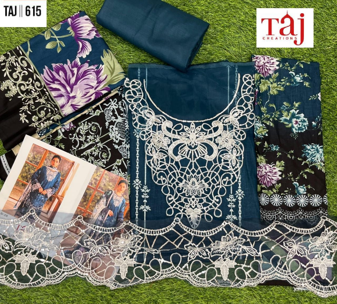 615 Taj Creations Embroidery Pakistani Patch Suits