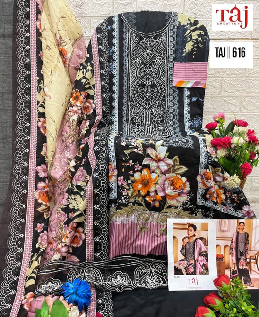 616 Black Taj Creations Embroidery Pakistani Patch Suits