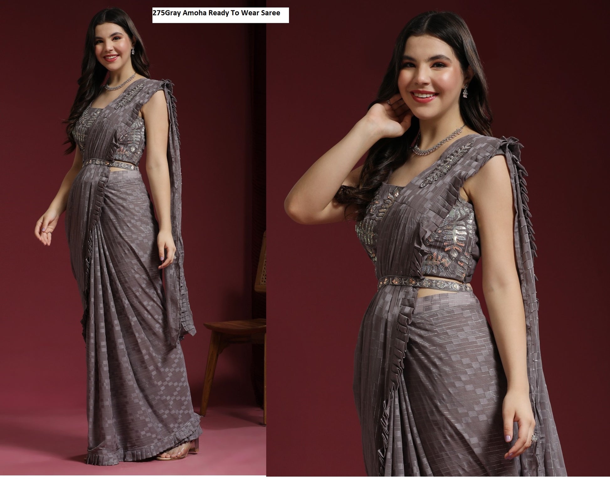 275Gray Amoha Ready To Wear Saree